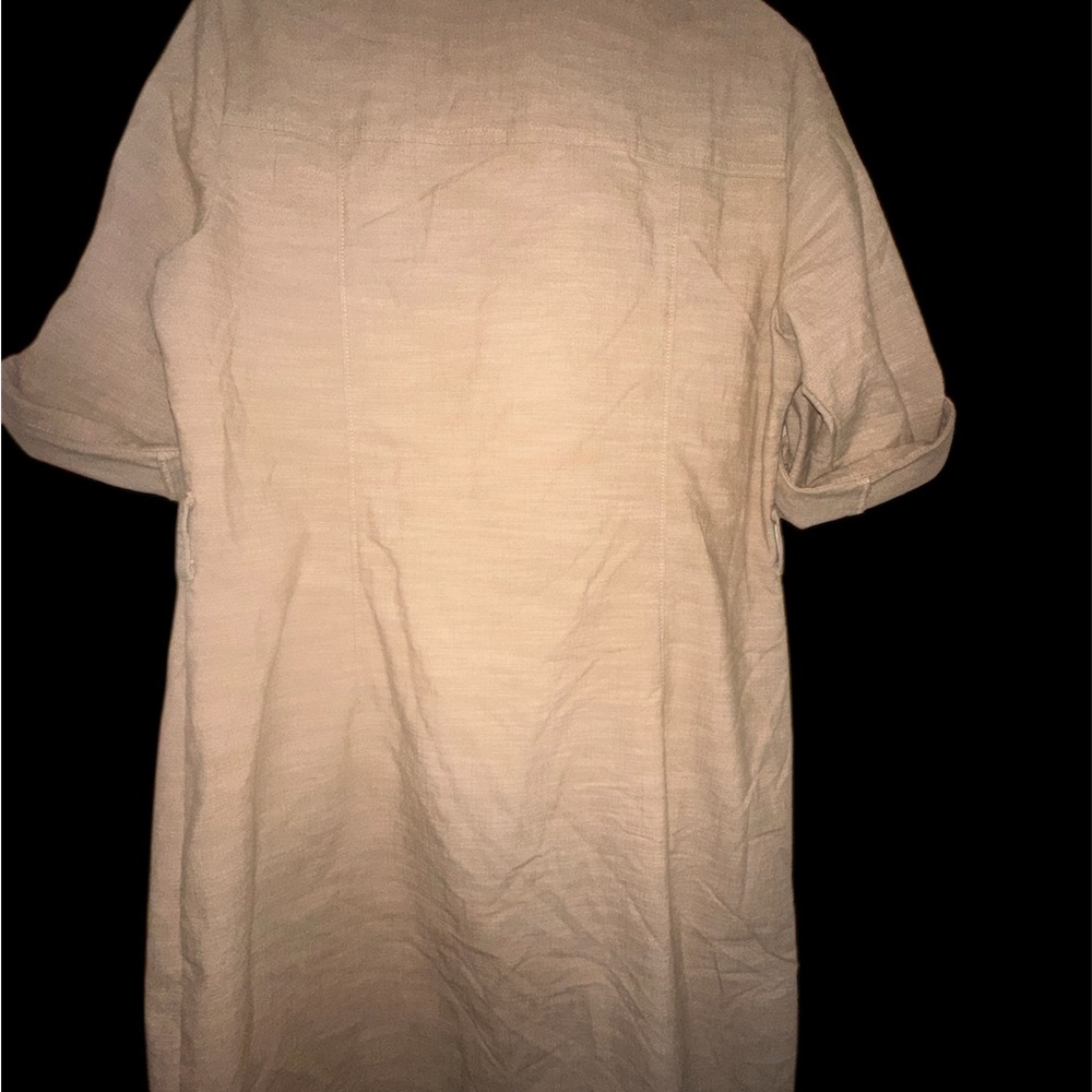 Sharagano Beige Utility Shirt Dress | Pockets Casual Work Dress Size 14 - Picture 3 of 5